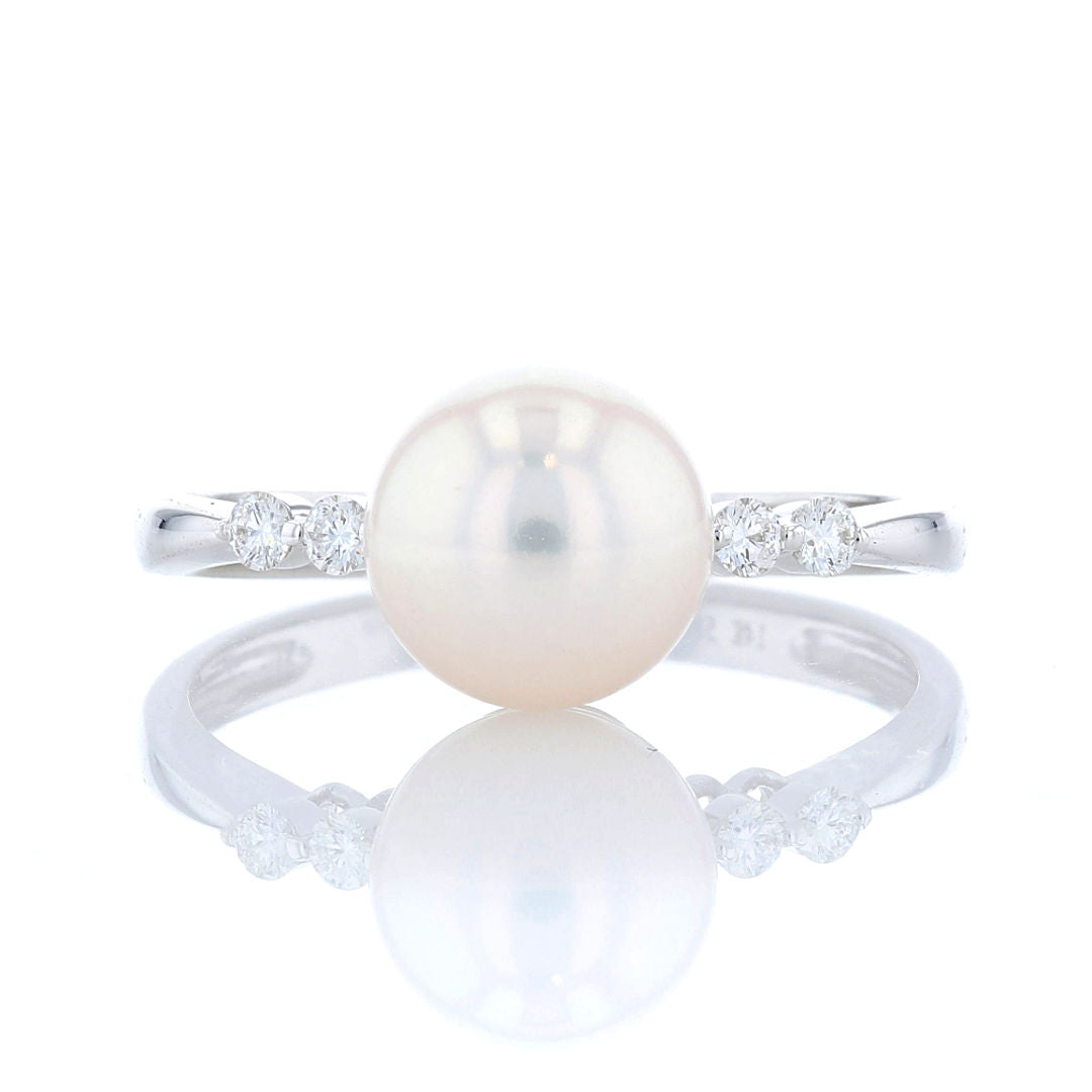 White Gold Pearl & Diamond Ring