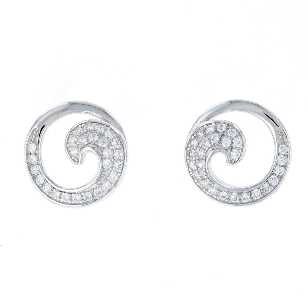 Silver Wave Cubic Zirconia Stud Earrings