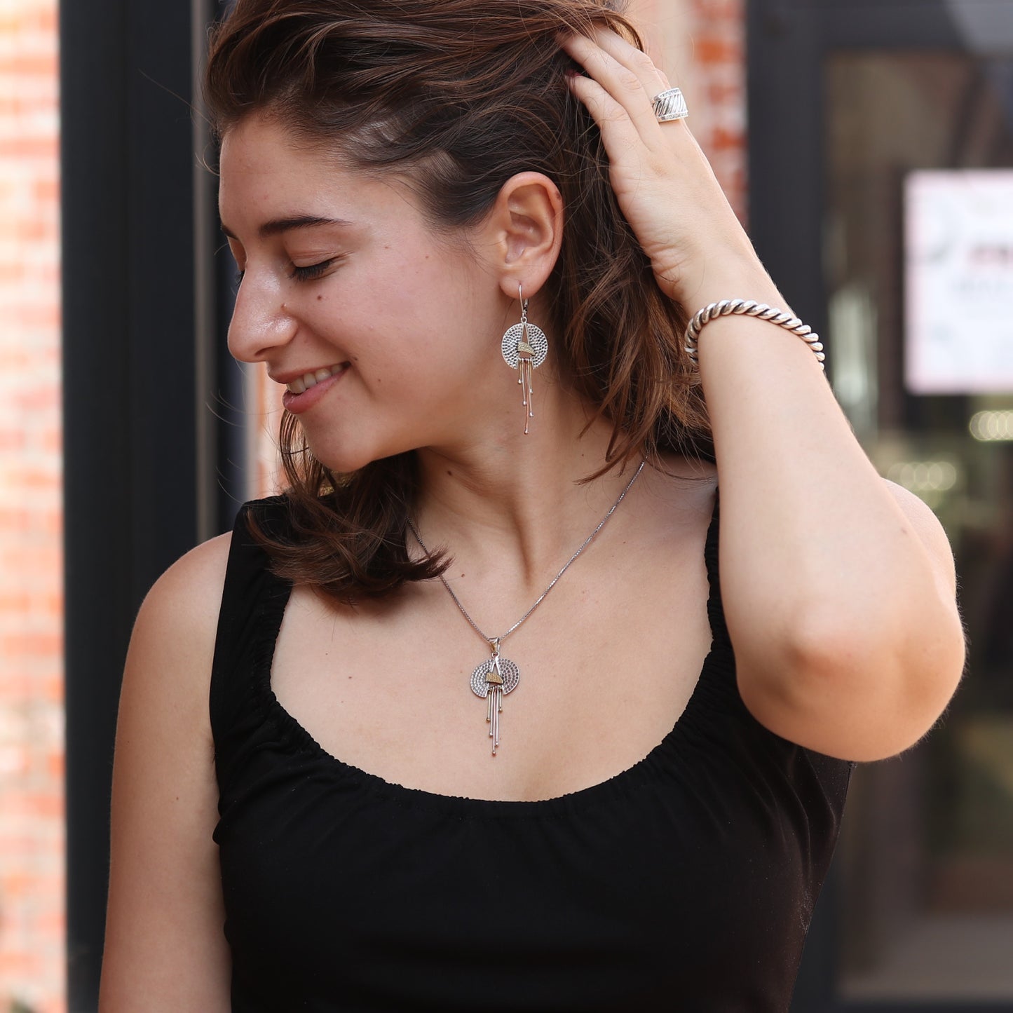 Mixed Metal Split Circle Dangle Earrings