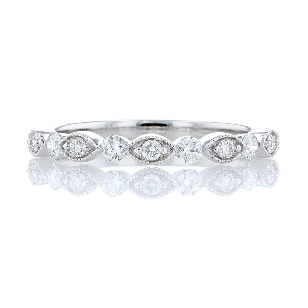 Round & Illusion Marquise Diamond Milgrain Band