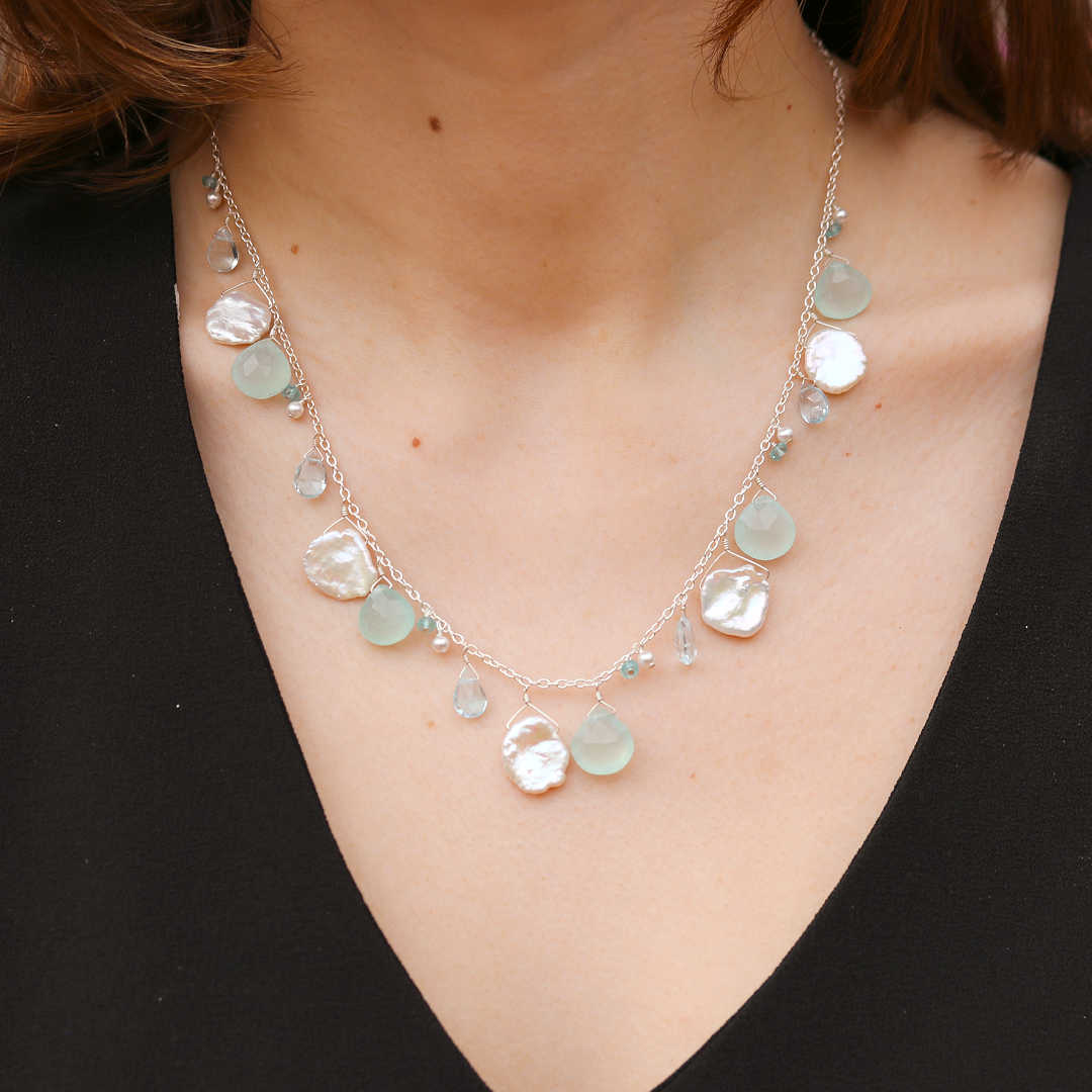 Keshi Pearl & Briolette Chalcedony Necklace
