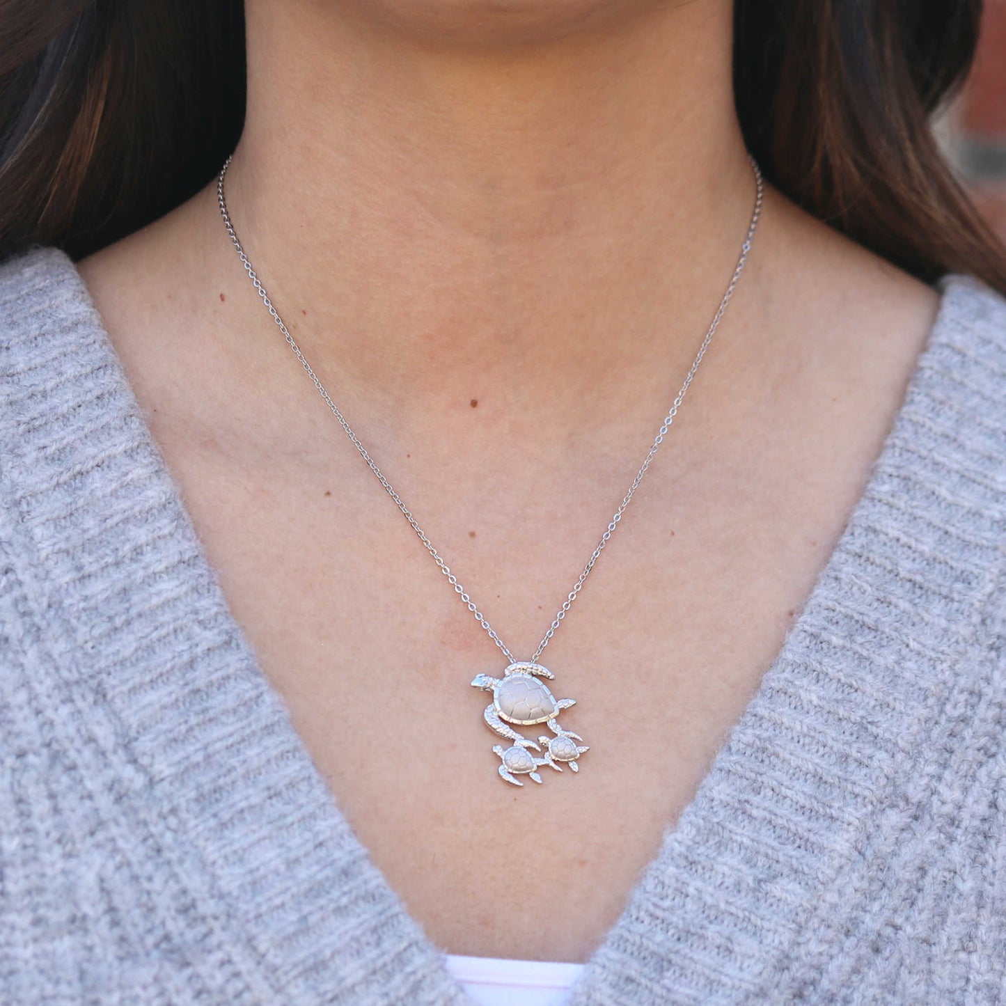 Silver Turtle Trio Necklace