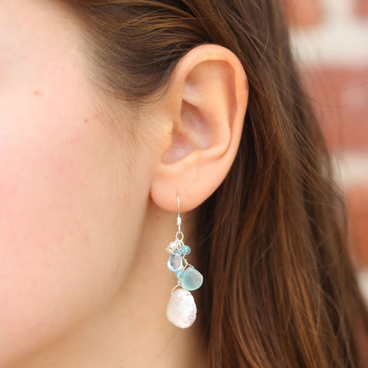 Briolette Chalcedony & Keshi Pearl Earrings