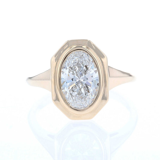 Oval Diamond Halo Bezel Solitaire Ring