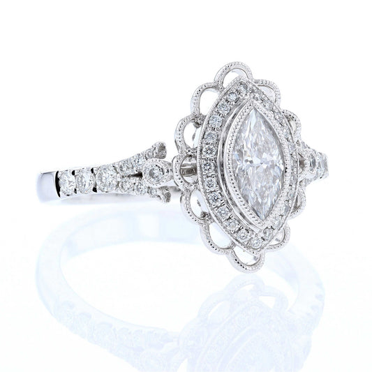 Scallop Halo Marquise Diamond Engagement Ring