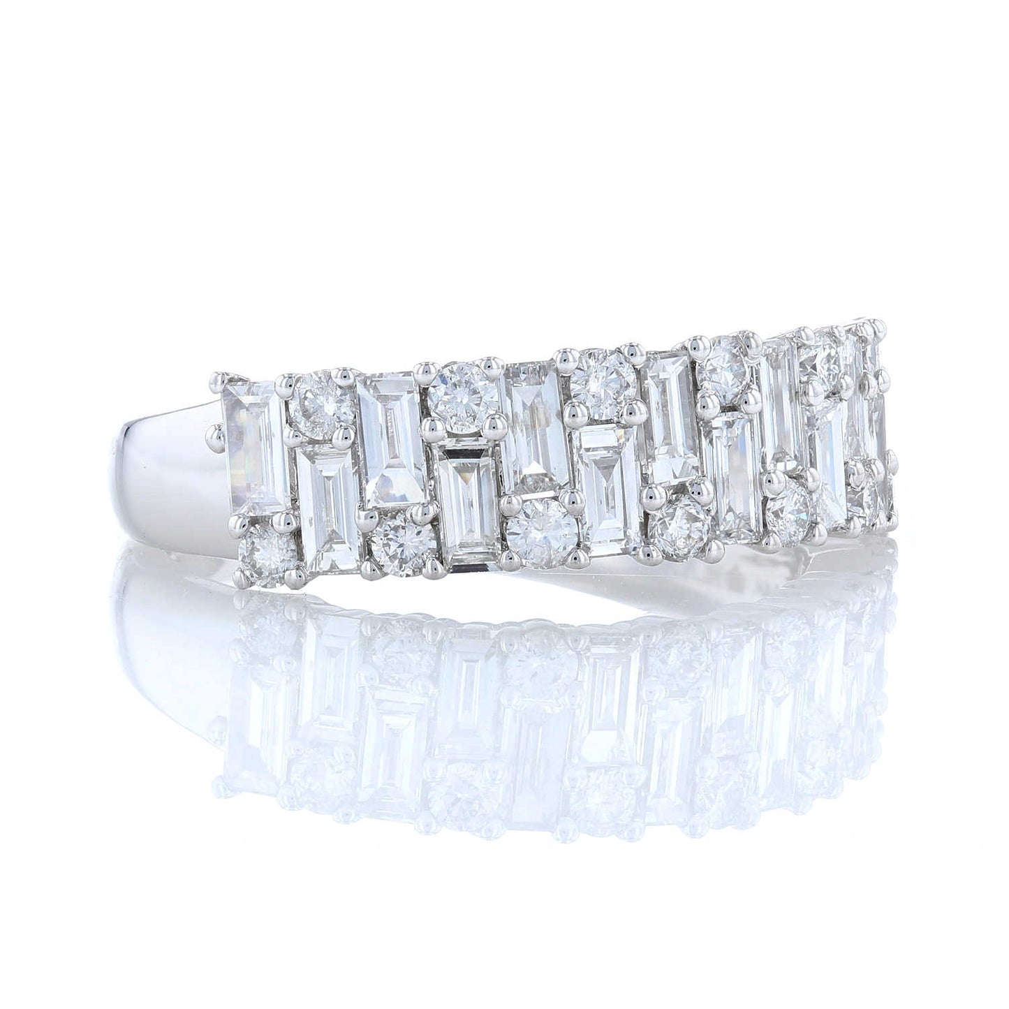 Stacked Baguette & Round Diamond Band