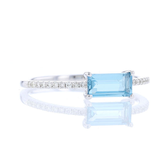 Blue Topaz & Diamond Baguette Ring