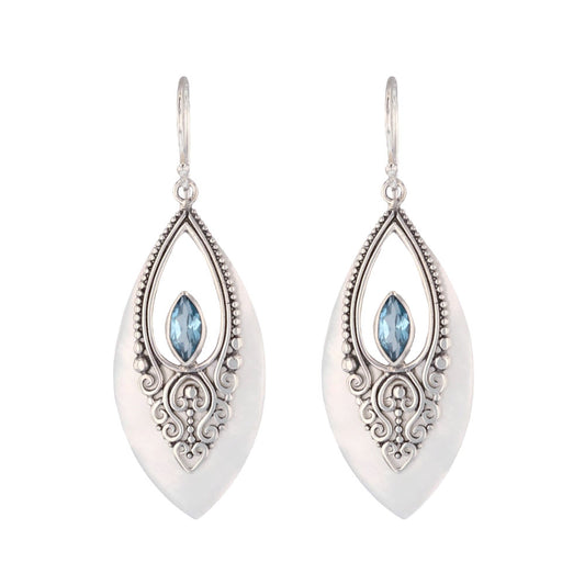 Mother of Pearl & Blue Topaz Dangle Earrings