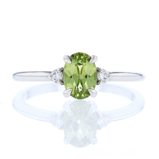 Peridot & Diamond 3 Stone Ring