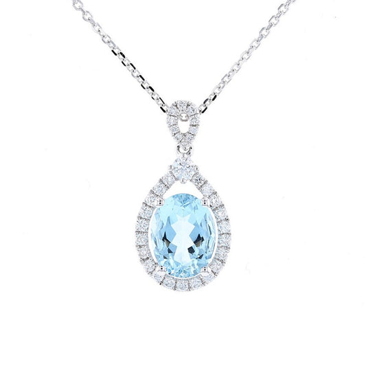 Aquamarine Diamond Halo Twist Pendant