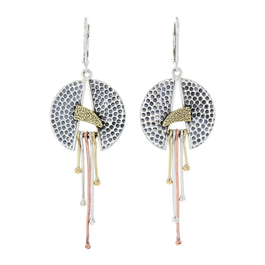 Mixed Metal Split Circle Dangle Earrings