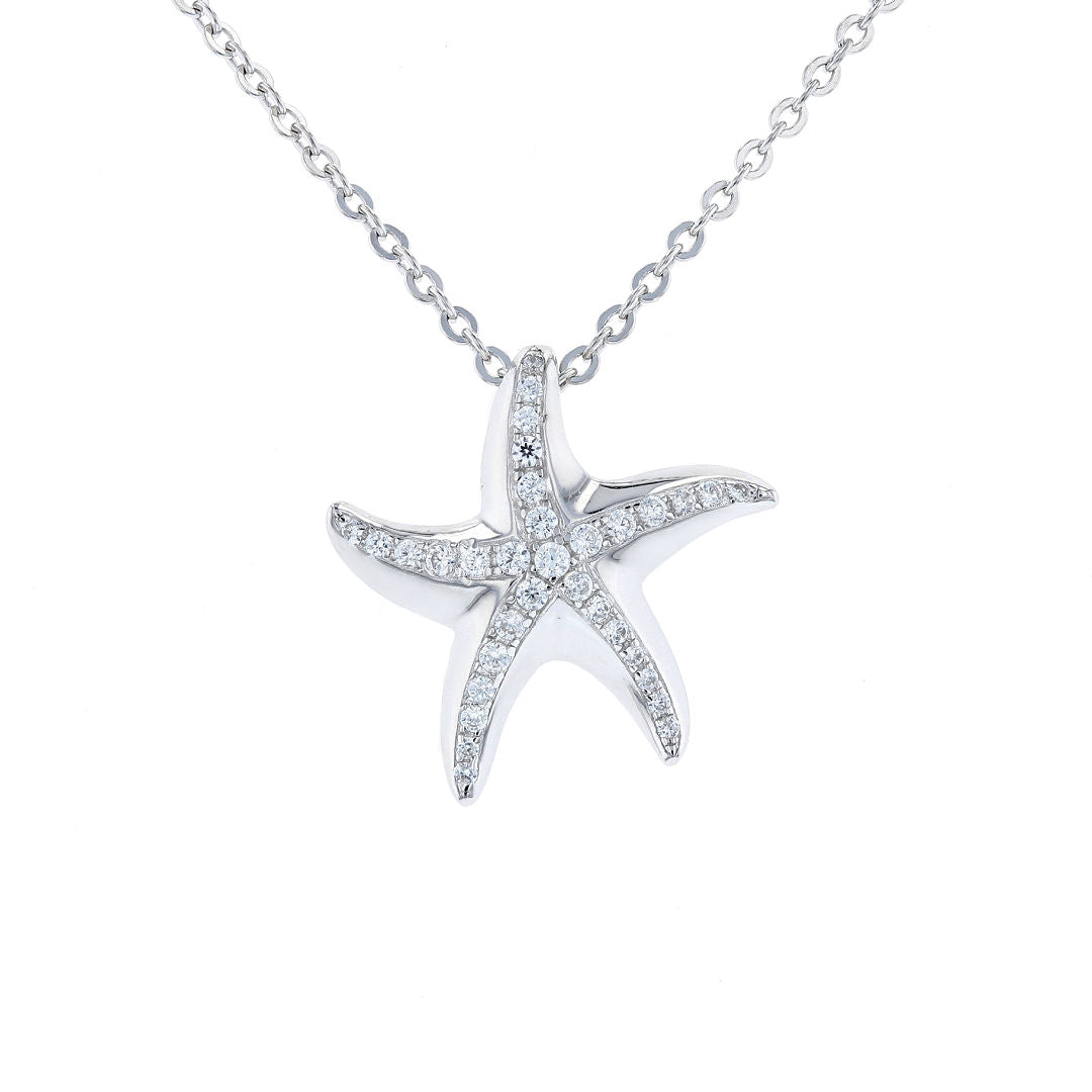 Silver Cubic Zirconia Starfish Necklace