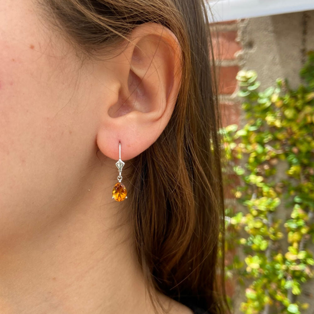 Pear Citrine Dangle Earrings