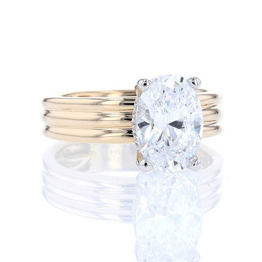 Wide Grooved Solitaire Oval Engagement Ring