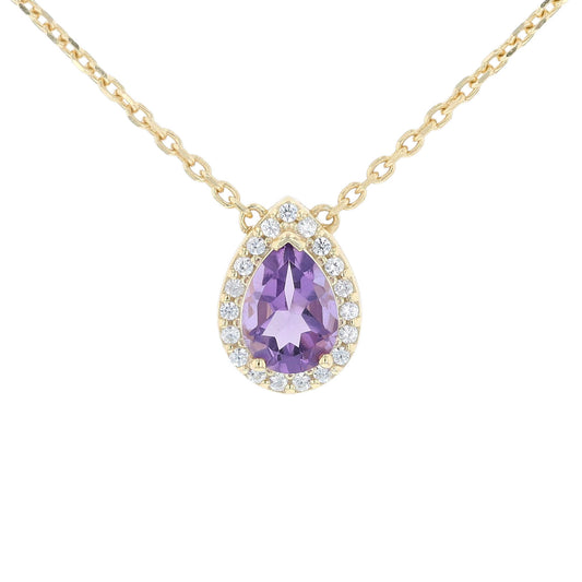Gold Plated Silver Amethyst Pear Halo Necklace