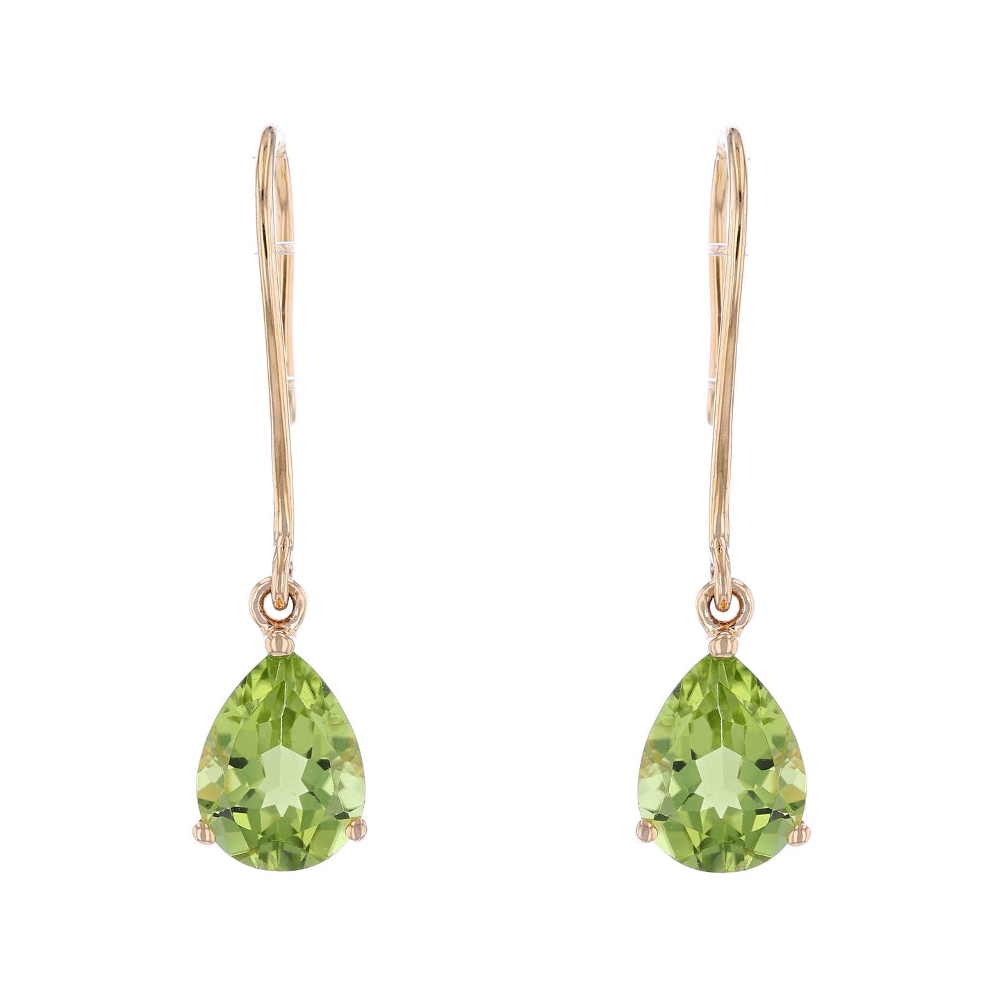 Yellow Gold Peridot Teardrop Dangle Earrings