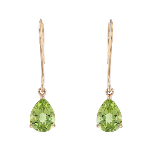 Yellow Gold Peridot Teardrop Dangle Earrings