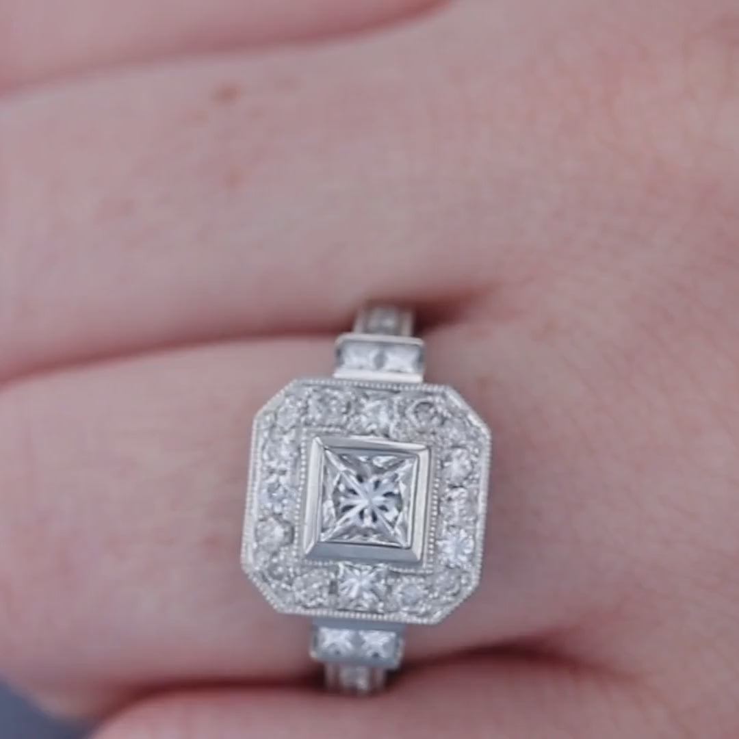 Princess Cut Halo Ring on a Finger