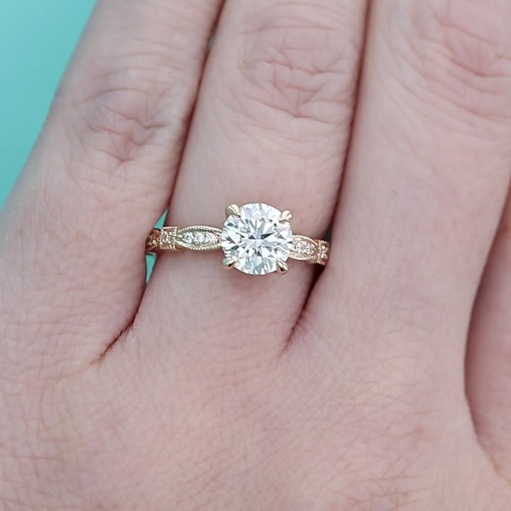 Vintage Hidden Halo Diamond Engagement Ring on a Finger
