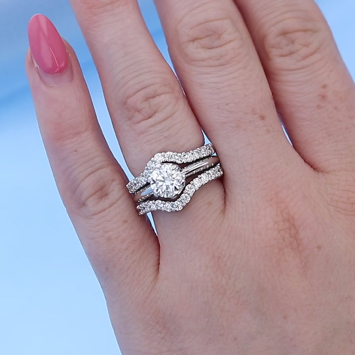 Diamond Contour Wedding Band Set on a Finger