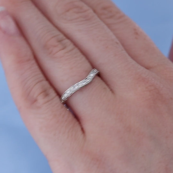 Engraved Vintage Diamond Contour Wedding Band on a Finger