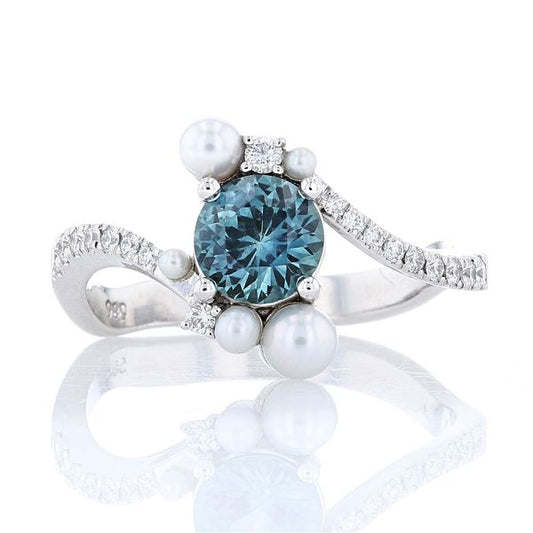Teal Montana Sapphire and Pearl Ring