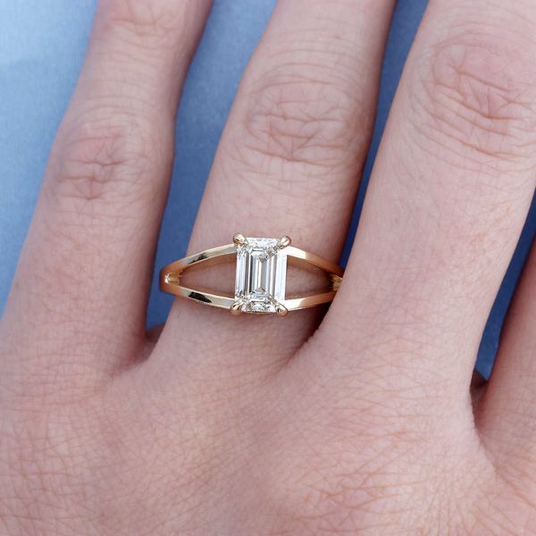 18K White Gold 2 Carat Emerald Cut Moissanite Split Shank Engagement Ring  from Black Diamonds New York