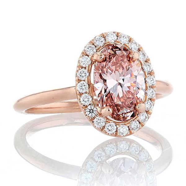 Pink Oval Diamond Halo Engagement Ring