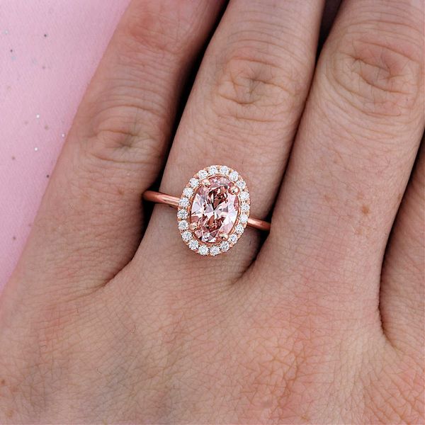 Pink Oval Diamond Halo Engagement Ring
