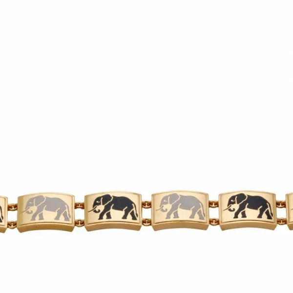 Yellow gold enameled elephants bracelet