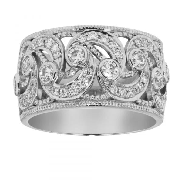 Ornate diamond band with scrolling curves