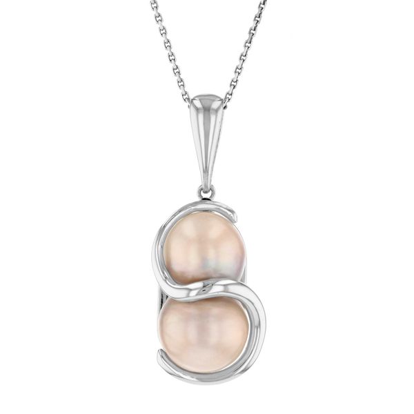 Double pearl pendant entwined with white gold