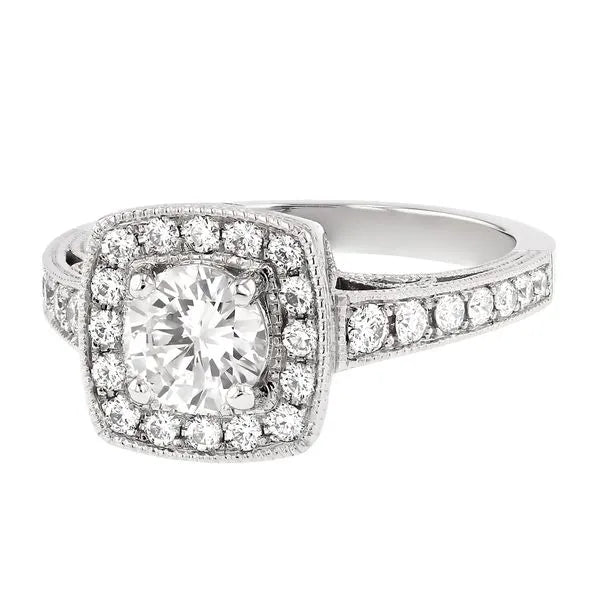 Halo Engagement Ring with Peekaboo Aqua Diamonds