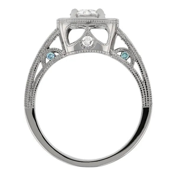 Halo Engagement Ring with Peekaboo Aqua Diamonds