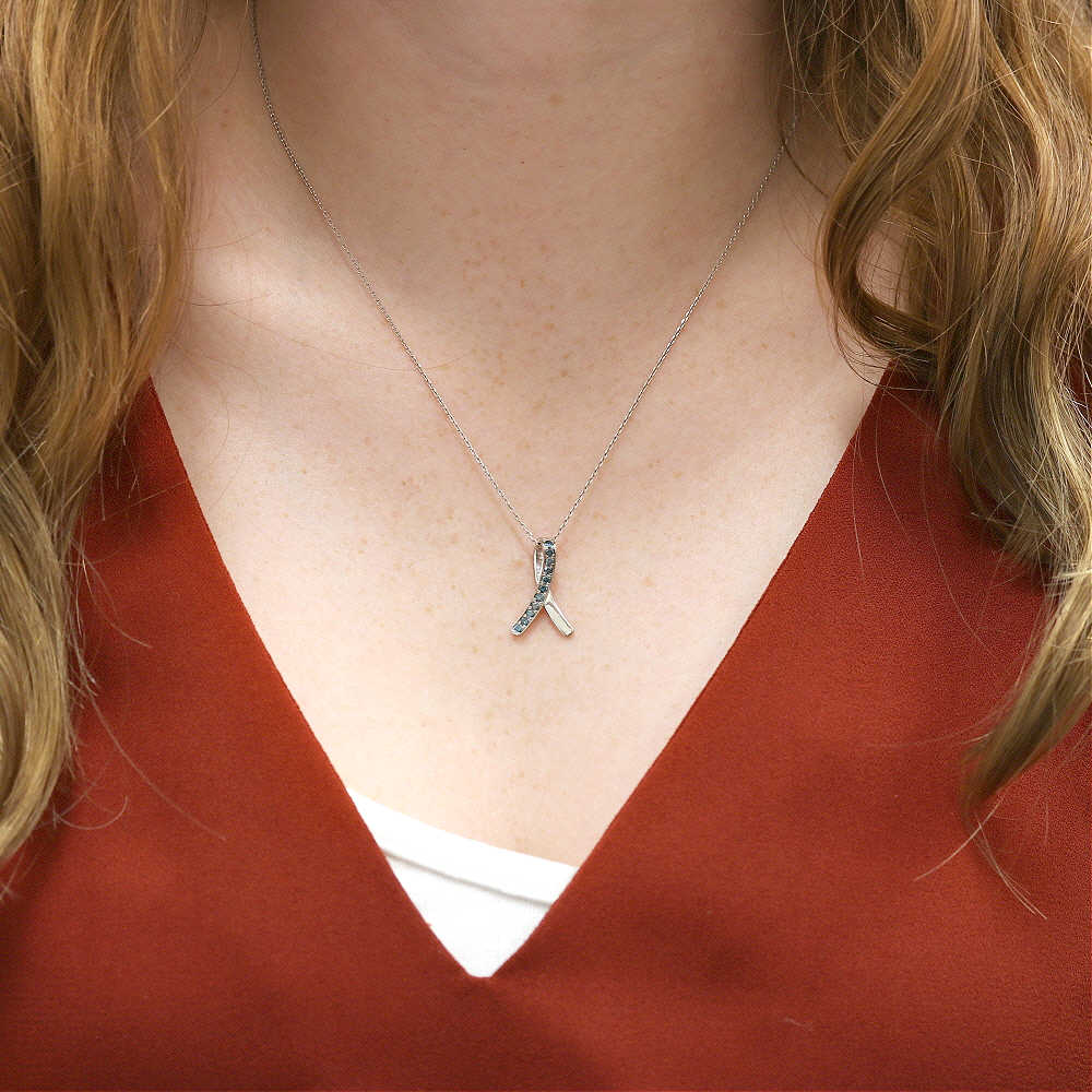 Ovarian Cancer Ribbon Diamond Pendant