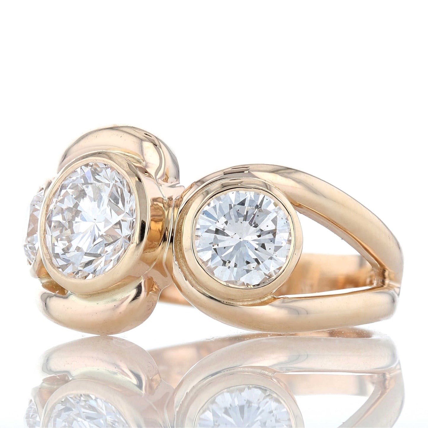Organic Three Stone Bezel Set Diamond Engagement Ring Side View