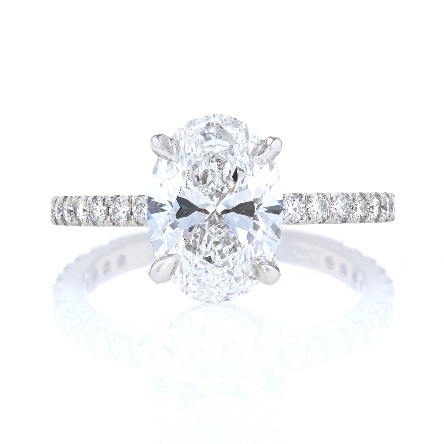 Platinum Hidden Halo Oval Diamond Engagement Ring Front View