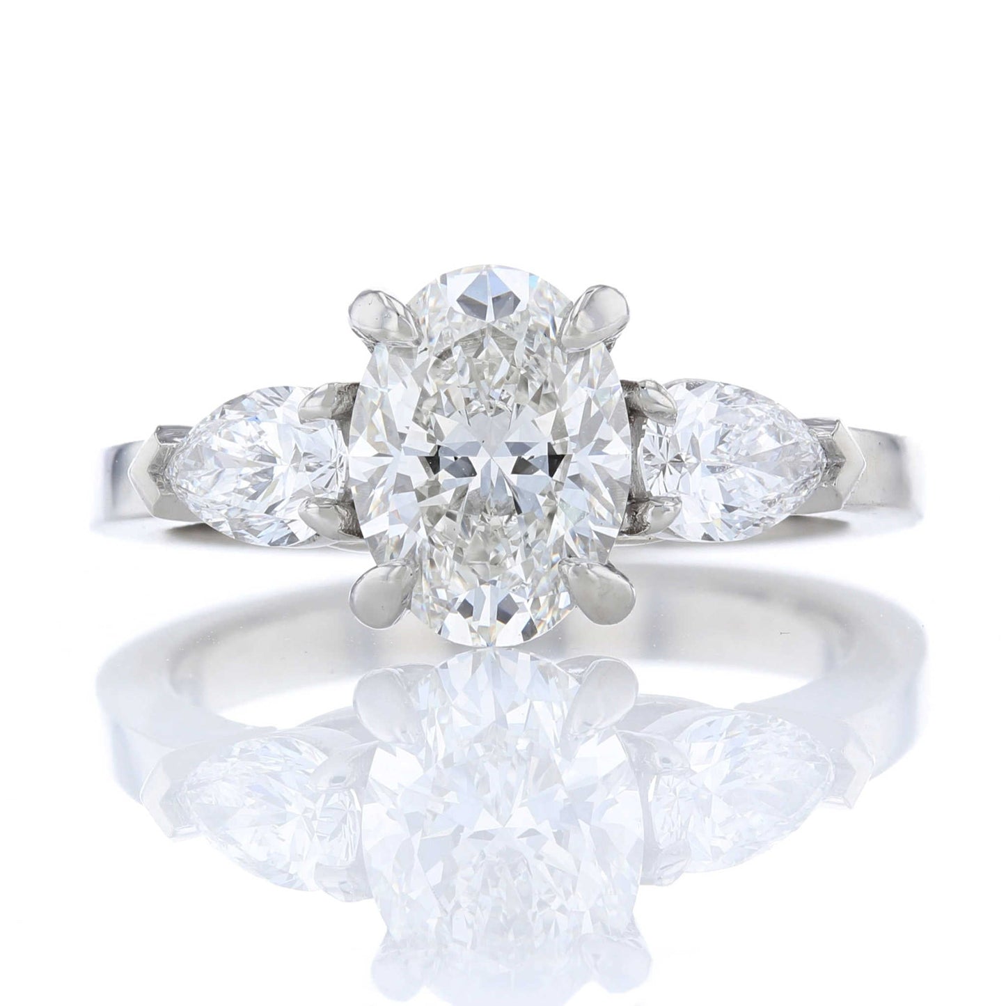 Platinum Oval Three Stone Diamond Engagement Ring Front View