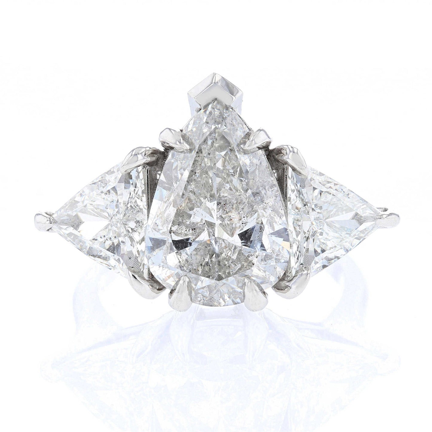 Platinum Three Stone Pear Diamond Engagement Ring Front View