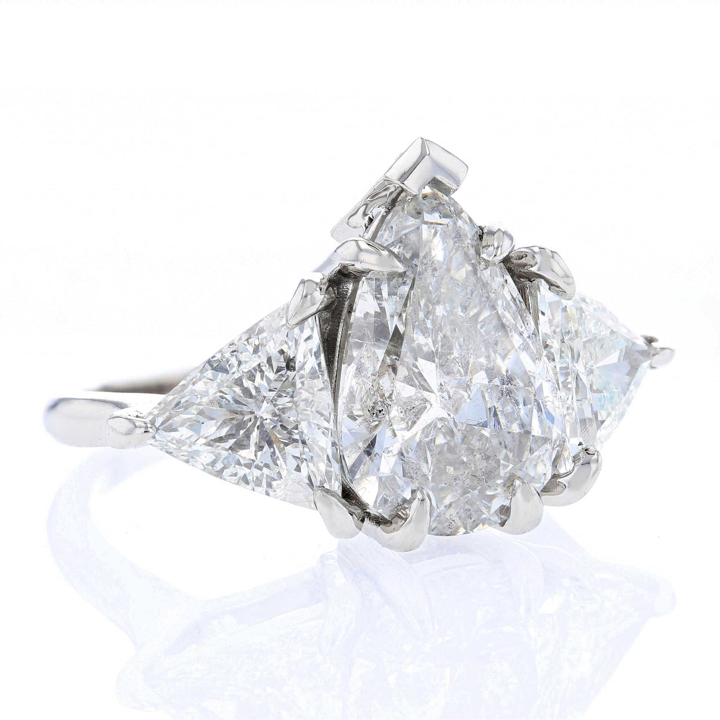 Platinum Three Stone Pear Diamond Engagement Ring Side View