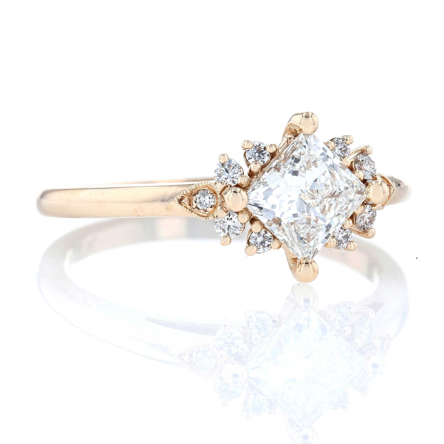 Cluster Princess Diamond Engagement Ring Side View