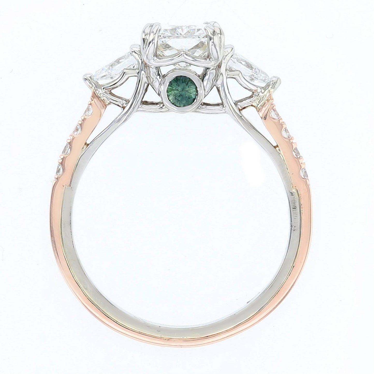 Two Tone Three Stone Radiant Diamond Engagement Ring