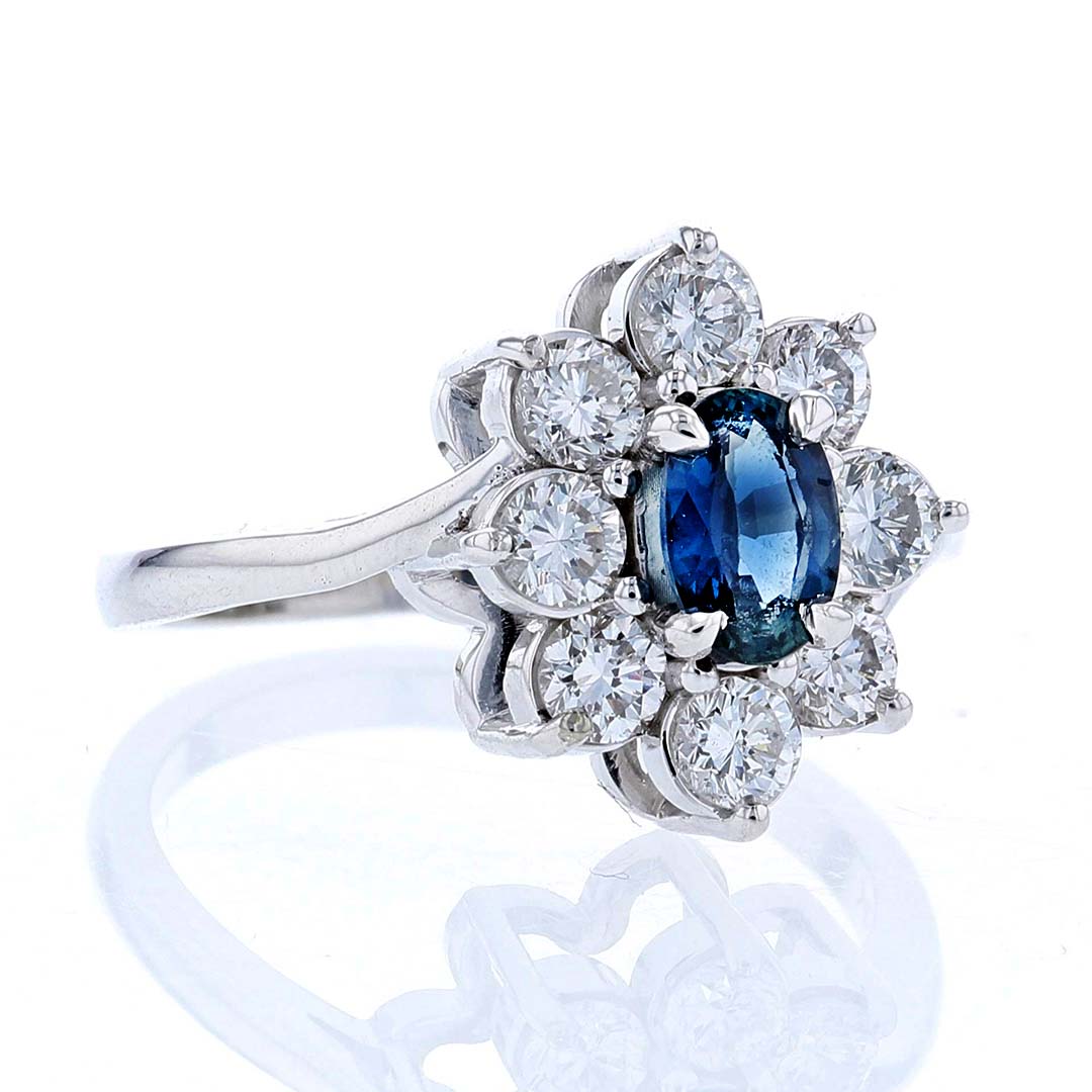Sapphire & Diamond Halo Bypass Replica Ring Side View