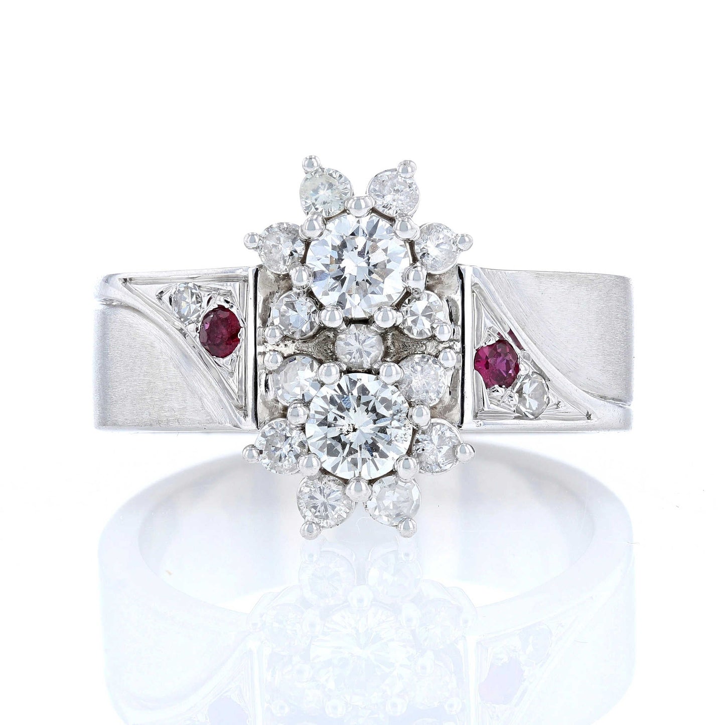 Two Stone Halo Diamond & Ruby Ring