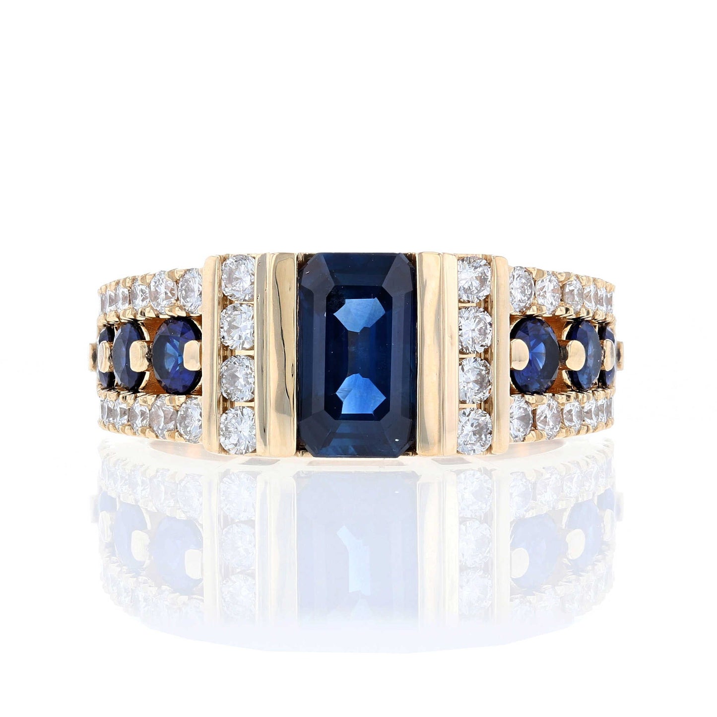 3 Row Sapphire & Diamond Ring Front View