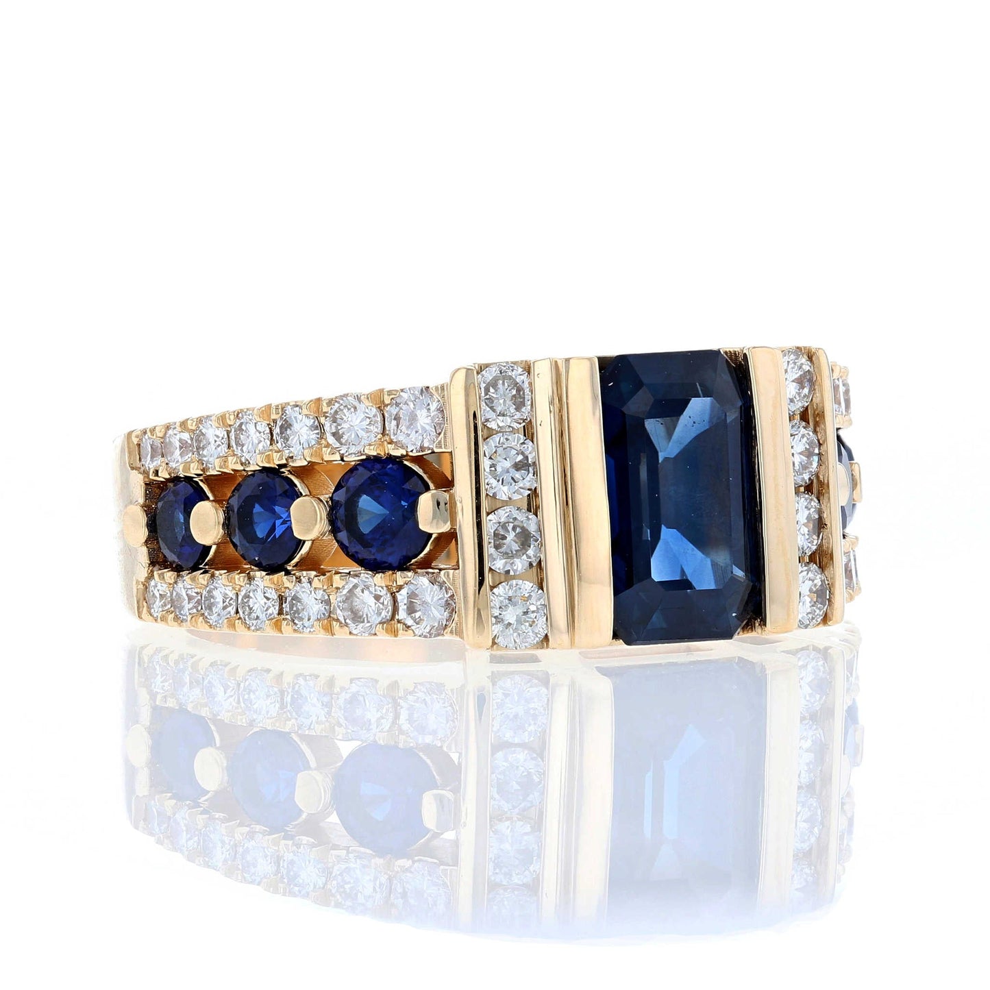 3 Row Sapphire & Diamond Ring Side View