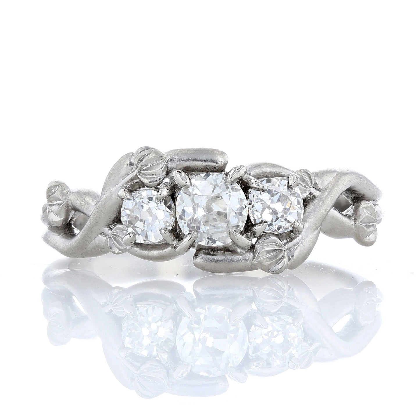 Three Stone Organic Diamond Engagement Ring Front View