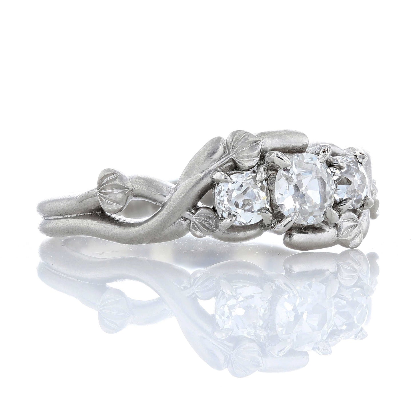 Three Stone Organic Diamond Engagement Ring Side View
