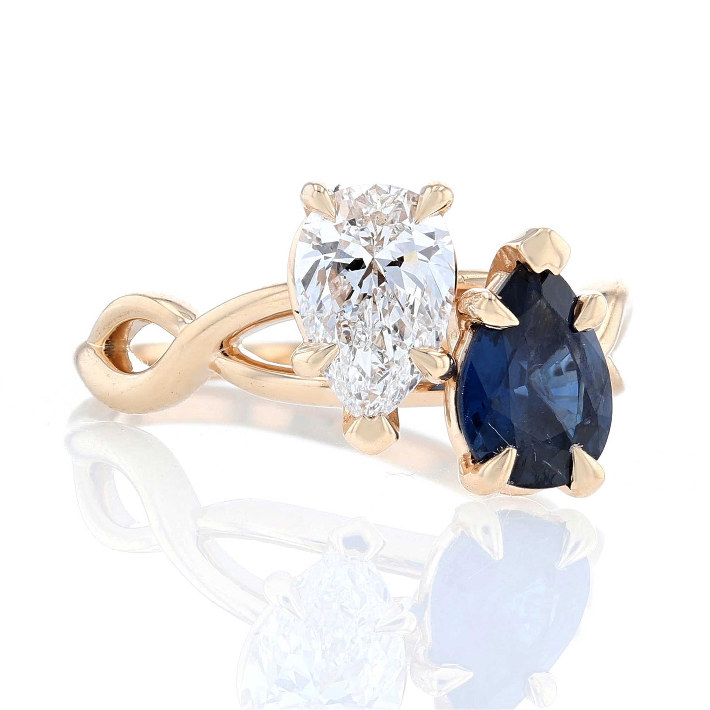 Pear Shaped Sapphire & Diamond Twist Toi Et Moi Ring