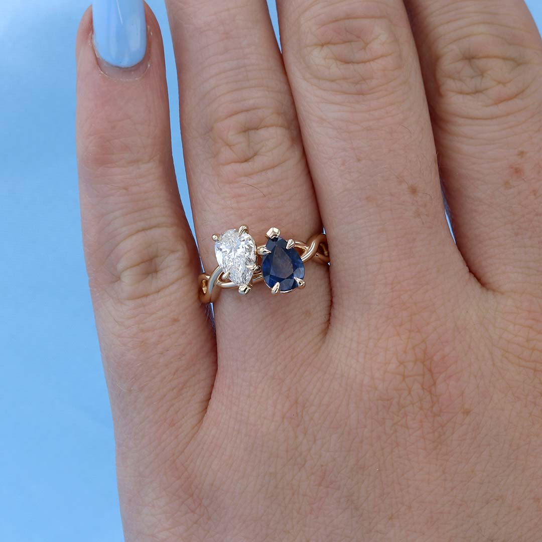 Pear Shaped Sapphire & Diamond Twist Toi Et Moi Ring